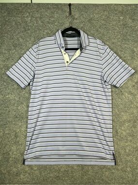 Greyson Striped Golf Polo Lilac Blue Medium Performance Preppy Casual Summer
